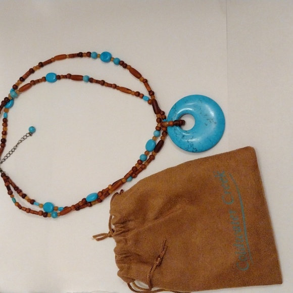 SOLD!! Vtg Coldwater Creek Turquoise Horn Doughnut Orb Wooden Double Necklace! - Picture 5 of 8